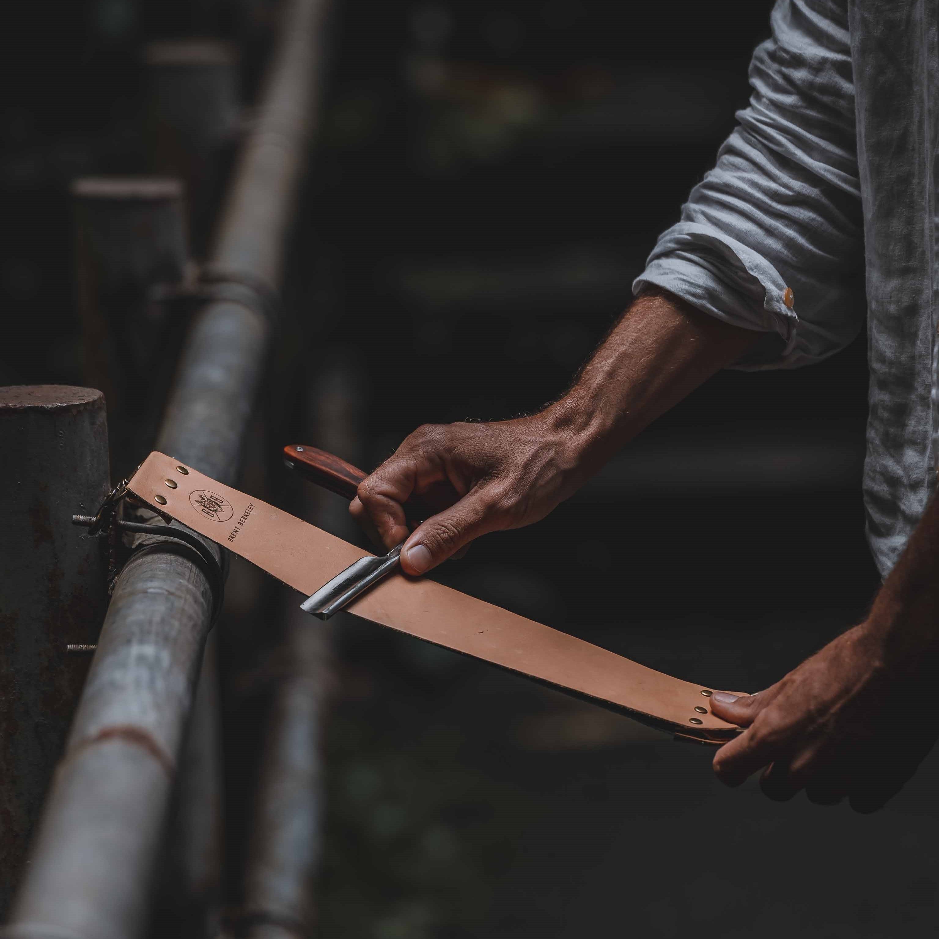 Brent Berkeley leather stropping belt - straight razor sharpening strop from cowhide